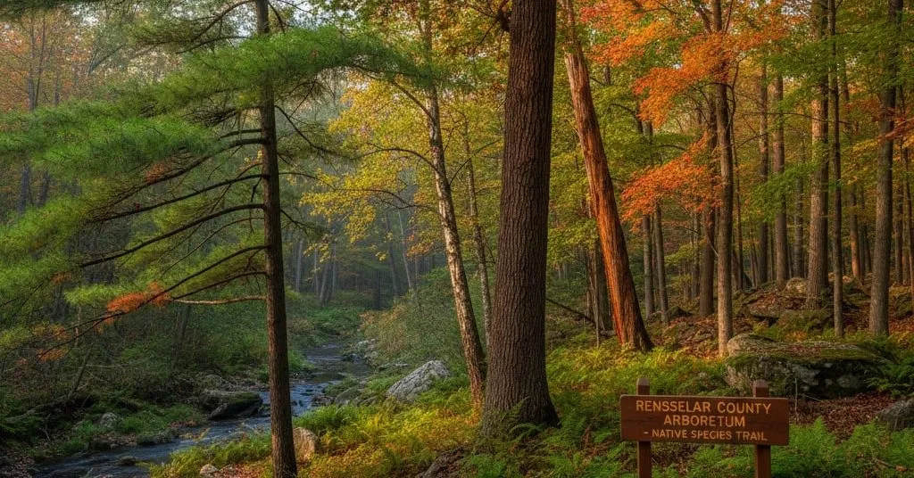 Healthy native trees growing in a Rensselaer County backyard landscape.